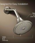 Forté Three-Function Showerhead With Full Coverage, Pulsating Massage And Silk Spray, 1.75 GPM Flow shown with dimensions