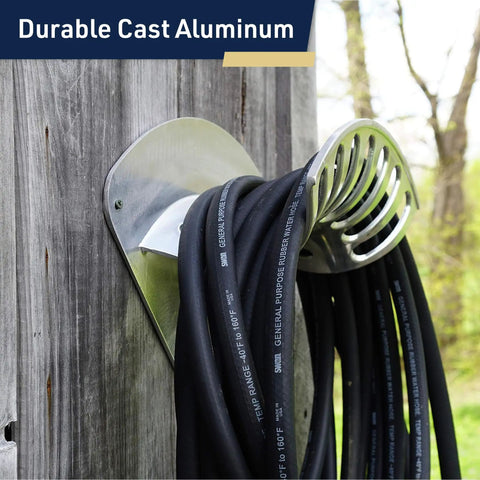 Heavy Duty Aluminum Hose Holder Wall Mount For Outdoor Gardens 200 Foot Reel For Half Inch Hoses Sturdy Garden Hose Rack