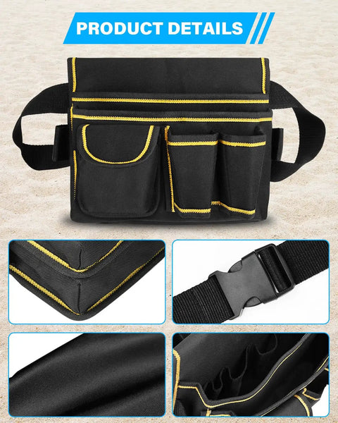 Close-up details of finds bag from Stainless Steel Metal Detecting Shovel Kit With Foldable Beach Sand Scoop And Finds Bag