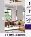 Living room with 3 Speed Ceiling Fan Control And Dimmer Light Switch installed, 2 pack, white, showing dual functionality.