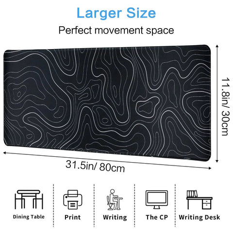 Top view of Large Topographic Gaming Mouse Pad 31.5 By 11.8 Inches With Smooth Surface Grippy Non Slip Base And Stitched Edge