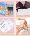 Disposable Press On Nail Prep Kit For Salon Biz, 50-Set Manicure Tool Bundle showing packaging, instructions, prep pads, and sticks