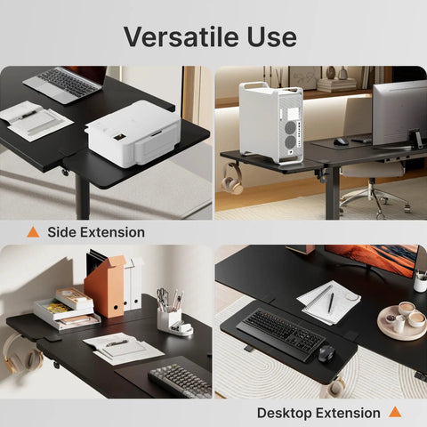 Heavy Duty Desk Extender Tray With Secure Laptop Holder And Generous Extra Surface Solid Keyboard Shelf That Seriously Levels Up Your Home Office Flex In Sleek Black, showcasing versatile use for printers and gear.