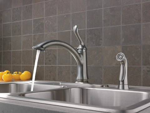 Linden Single-Handle Kitchen Faucet With Side Sprayer In Brushed Nickel, Diamond Seal Technology, modern sink installation