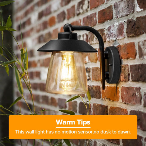 Top Shelf Premium Matte Black Wall Lantern With Slick Clear Glass Panel Rock Solid Weather Resistant Barn Sconce For Front Porch And Outdoor Patio Standard E26 Base Lighting Upgrade mounted on brick wall.