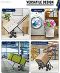 Heavy Duty Stair Climbing Hand Truck With Adjustable Support Arm Dual Rated Load Up To 550 Lbs On Flat And 330 Lbs On Stairs Steel Frame Dolly For Easy Hauling, loaded with box in warehouse