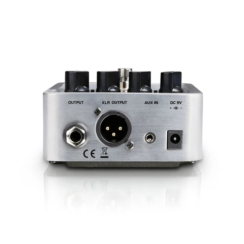 Back view of Pocket Amp MK2 Analog Guitar Preamp And DI Box with multiple outputs for electric guitar and bass connections.