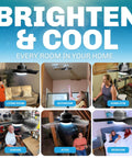 Socket Breeze Ceiling Fan With Light And Remote, Portable Small Ceiling Fan for Bedroom, Living Room, displayed in various rooms