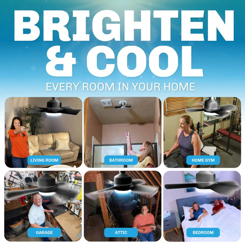 Socket Breeze Ceiling Fan With Light And Remote, Portable Small Ceiling Fan for Bedroom, Living Room, displayed in various rooms