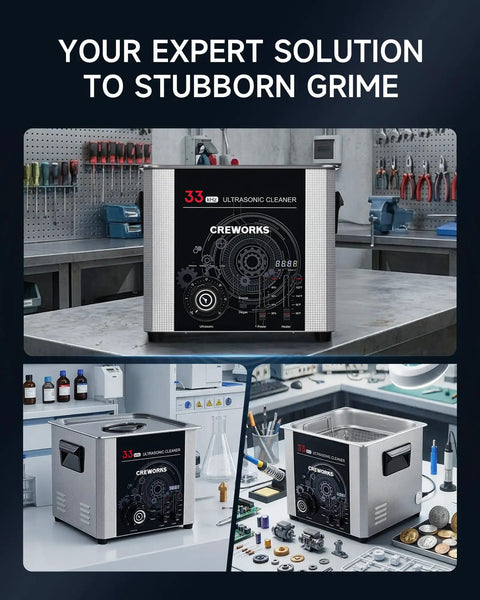 Heavy Duty Ultrasonic Cleaner With Sweep Function And 33khz Frequency, showing 15L stainless tank for tough grime cleaning.