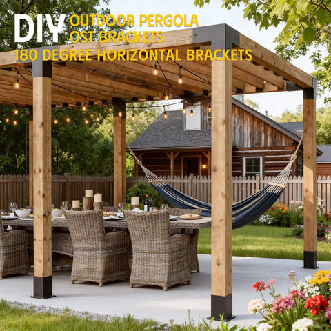 Heavy Duty 3 Way T Shaped Pergola Brackets Kit For 6x6 Wood Beams DIY Outdoor Patio Gazebo And Log Cabin Projects With Hardware Galvanized Steel And Matte Black Finish For Lasting Strength