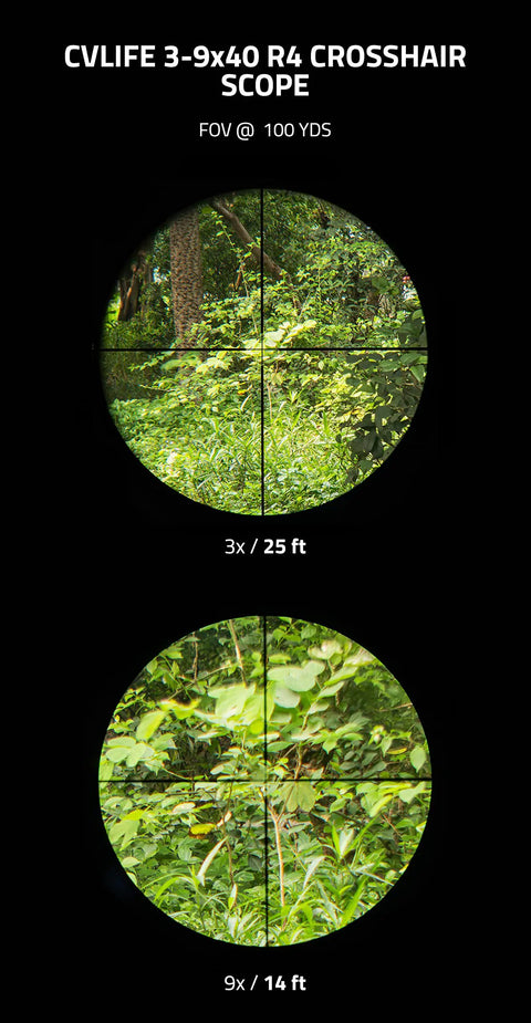 View through 3-9x40 Crosshair Riflescope With R4 Reticle And 11mm Dovetail Mounts For Airsoft 10/22 Rimfire And.22 Pellet Guns.22LR.177 And.17 HMR Black
