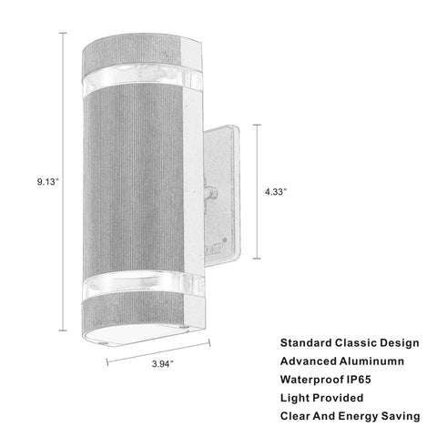 2 Pack Up And Down Outdoor Wall Lights Aluminum Weatherproof Black Finish 3000K 5W ETL Certified Easy Install Semi Cylinder Design diagram