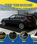 Oil Spill Mat For Garage Floor 60 By 72 Inches Waterproof Under Car Protector in use with car parked in garage