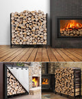 Outdoor Firewood Rack With Cover And Heavy Duty Wood Storage For Firewood Waterproof Logs Holder by fireplace indoors.