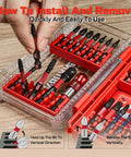 Hand assembling 27 Piece Impact Screwdriver Bits Set with Magnetic S2 Steel Tips Phillips Slotted Square Torx for heavy duty jobs.