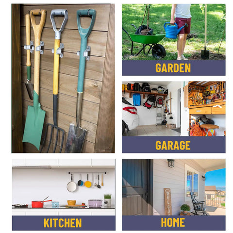Heavy Duty Metal Spring Clip Hangers 30 Pack Wall Mount Organizer for Garage Holds Brooms Mops Rakes and Tools on wood wall