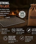 Portable Bushcraft Stainless Steel 304 BBQ Grill Grate with Burlap Hemp Drawstring Bag Large 6x12 Inch Outdoor Camp Cooking Gear image