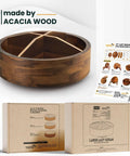 Premium 12 Inch Acacia Wood Lazy Susan Rotating Tray with four removable dividers and smooth turn for tabletop display.