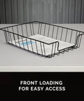 Wire Desk Tray Organizer For Letter And Legal Size Papers Black 5 Inch Buildable File Bin front view with paper