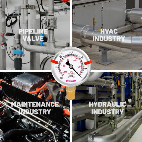 Glycerin Filled Vacuum Pressure Gauge That Holds Up With A Two And A Half Inch Dial Stainless Steel Case Red Range Mark For Safe Operation Minus Thirty In Hg To Zero For Vacuum Pumps Tanks And Systems With One Quarter Inch NPT Lower Mount Built For on industrial piping and HVAC systems