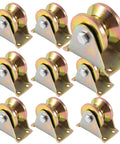 8 Pack 2 Inch V-Groove Wheel Casters Heavy-Duty 1045 Steel Electroplated Rigid Bracket Roller for Sliding Gates Barn Doors and Frames With V-Shape Bracket Pulley displayed.