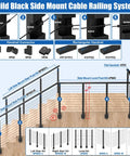 Heavy Duty 10 Foot Stainless Steel Cable Railing Handrail Built Tough For Your Deck Or Stair Project black side mount system diagram.