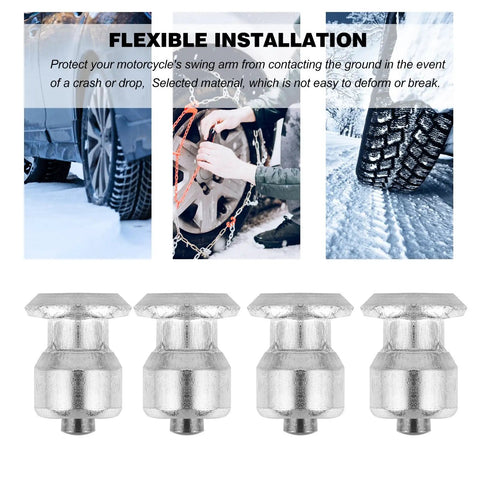 Beefy Heavy Duty Spiral Screw Tire Studs Black Ice Crushing Spike Set 50 Count Premium Tungsten Steel Anti Slip Chain Killer No Sweat Hand Install For Tricky Winter Roadways displayed with flexible installation feature for tire grip.