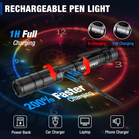 Rechargeable Mini Pen Light 2 Pack Ultra Compact EDC Flashlight With Clip Memory Function Includes USB C Cables Charging 300 Lumens 196 Feet Beam Pocket Size Everyday Carry Ready Black