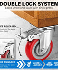 Heavy Duty 4 Inch Caster Wheels Set Of 4 With Brakes 2200 Lbs Load Capacity Lockable Cart Wheels 360 Degree Rotatable