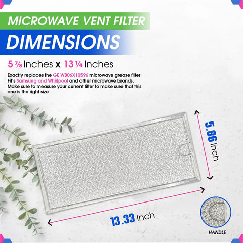 Over The Range Microwave Vent Filter Replacement 13.3 By 5.85 Inch Aluminum Mesh Grease Filter For GE Whirlpool Samsung Maytag OTR Vent Fans 2 Pack No Fuss Install