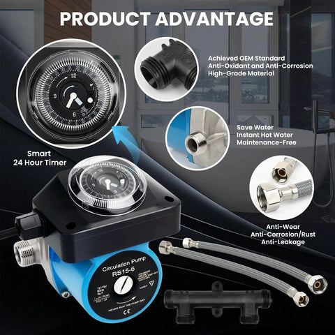 Instant Hot Water Recirculating Pump Kit Slashes Water Bills by 15000 Gallons A Year Includes programmable timer and durable connectors.
