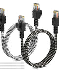Flat Cat6 Ethernet Cable 4 Feet 2 Pack Nylon Braided Pure Copper RJ45 Patch Cord 10Gbps 500MHz UL Listed ETL Verified RoHS Compliant Network Cable With 15 Ties