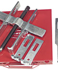 10 Ton 2-Way Straight Jaw Puller Set for Heavy Duty Auto and Equipment Repairs with steel components on red toolbox.