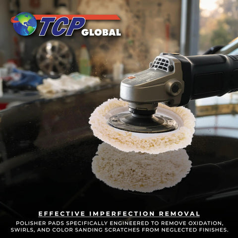 3 Pack 8 Inch 100 Percent Wool Buffing And Polishing Pad With Hook And Loop Backing For Heavy Cutting And Polishing