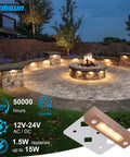 Eight Pack 4 Inch Retaining Wall Lights Waterproof LED Hardscape Lighting Cuttable Low Voltage Landscape Lighting 12V Paver Lights 1.5W Outdoor Step Lights 2700K Soft White ETL Listed illuminating a patio area.