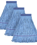 Pro Grade Heavy-Duty Mop Head Replacement For General And Floor Cleaning Pack Of 3 Wet Industrial Blue Cotton Looped-End String Head Refills