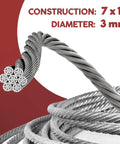 Close-up of Beefy Heavy Duty Garage Door Cable Kit 7x19 strand, 3mm diameter galvanized carbon steel
