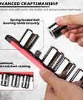 Heavy Duty Magnetic Socket Organizer Set With 360 Degree Swivel Clips Aluminum Socket Rack Kit showcasing spring-loaded ball bearing