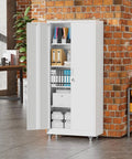 73 Inch Rolling Metal Storage Cabinet With Locking Doors And Adjustable Shelves Built Tough On Wheels For Home Garage Shop Or Workshop Rust Resistant White Finish Heavy Duty Steel With Large Capacity 32 Inch Wide 16 Inch Deep, open with files