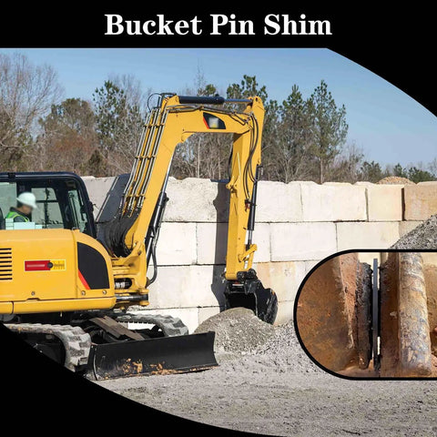 Eight Pack 50mm Excavator Bucket Pin Shim Kit Detachable for Excavator and Skid Steer 3mm thick in use on construction site
