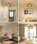 Plug In Pendant Light With Handwoven Rattan Shade, Boho Farmhouse Chandelier in hallway, dining room, bedroom, living room