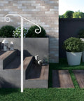 Heavy Duty Wrought Iron Non Drill Handrail Railing For Outdoor Steps featuring single post setup by concrete steps with greenery.