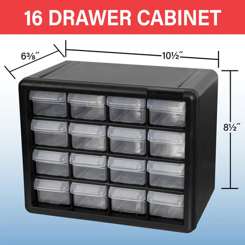 Heavy Duty 16 Drawer Plastic Storage Cabinet For Garage And Craft Organization Durable High Impact Organizer, front view