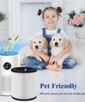 Child with puppies and air purifier, highlighting 2 Packs D10 Replacement Filters For Tailulu D10 Air Purifier 3 In 1 Premium Activated Carbon Filter Traps Dust Smoke Pet Dander Includes 6 Aroma Pads
