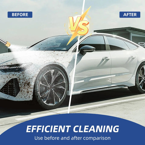 Before and after cleaning comparison with High Pressure Hose Nozzle Set With Hydro Jet Wand, car dirt removal, blue