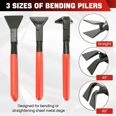 DASBET 3-piece sheet metal hand seamer set with red handles and black jaws (front view)