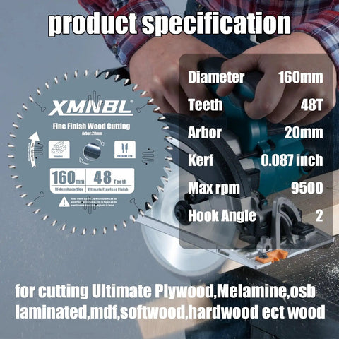 160mm track saw blade with 48 teeth thin kerf durable carbide tips for long life replacement six and a half inch twenty arbor