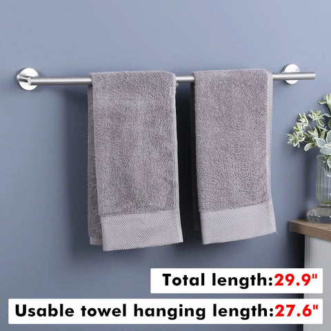 30 Inch Stainless Steel Towel Bar For Bathroom Wall Mount, SUS304 Rust Proof Brushed Finish, with towels hanging