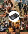 Collage of outdoor activities with Ferro Rod Fire Starter Survival Tool All In One Flint And Steel Kit Waterproof No Fuss Get Your Fire Going Fast For Camping Hunting Bushcraft Hiking And Emergency Prep Compact Palm Sized Tin Sparks And Long Lasting Flame